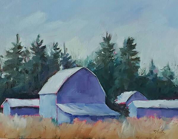 Farm Poster featuring the painting Blue Barns by Sheila Romard