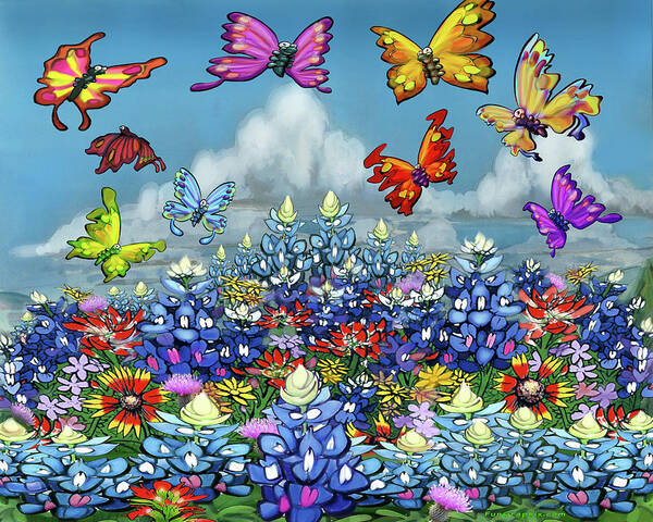 Bluebonnet Poster featuring the digital art Bluebonnets Wildflowers and Butterflies by Kevin Middleton