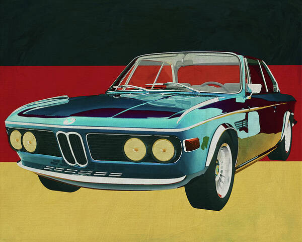 Bmw Poster featuring the painting BMW 3.0 CSI 1971 a typical German car by Jan Keteleer