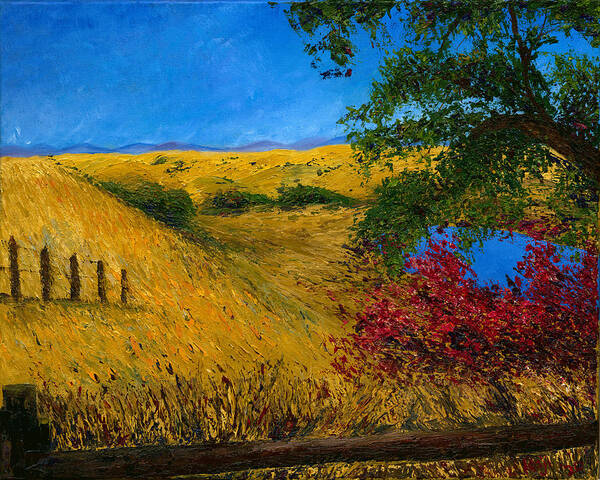 Landscape Poster featuring the painting Calero Lake Hike by Raji Musinipally