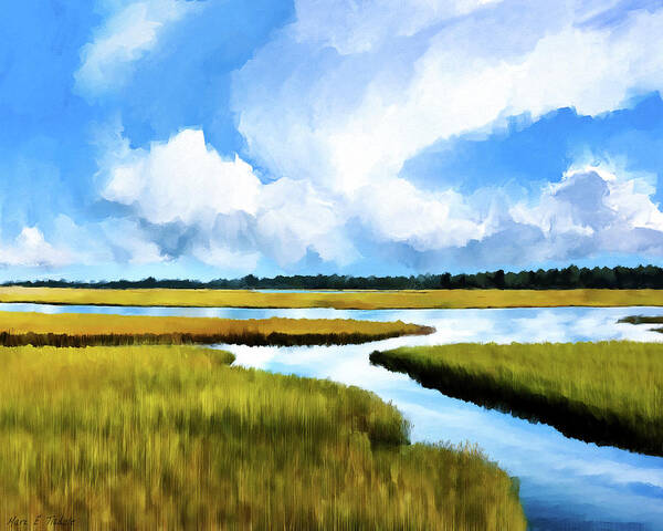 Cape Cod Salt Marsh Poster featuring the mixed media Cape Code Abstract Landscape Art by Mark Tisdale