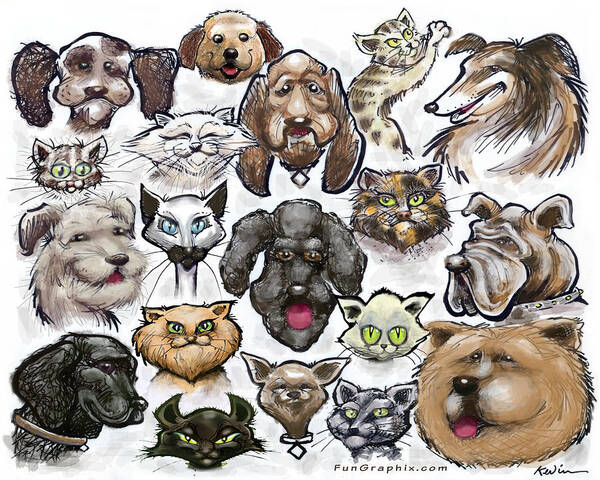 Cat Poster featuring the digital art Cats n Dogs by Kevin Middleton