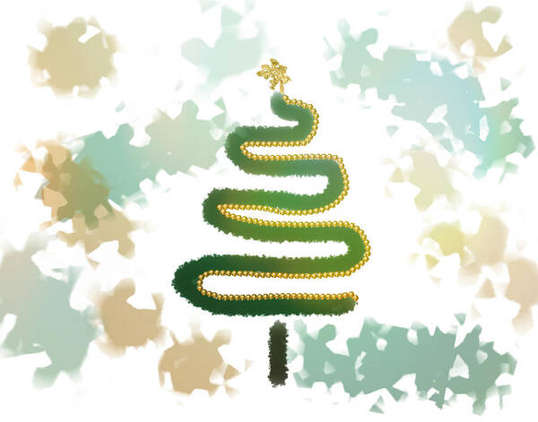 Christmas Tree Poster featuring the digital art Christmas Tree With Gold Beads 2 by Alison Frank
