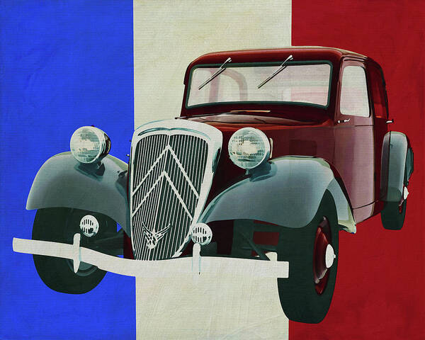 Citroen Poster featuring the painting Citroen Traction from 1938 in front of the French Flag by Jan Keteleer