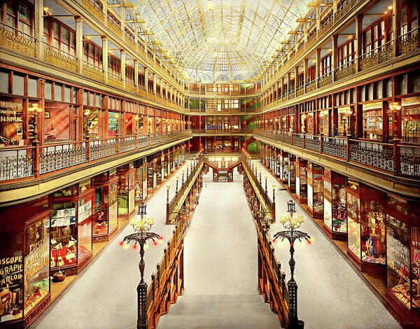 Ohio Poster featuring the photograph City - Cleveland, OH - The Cleveland Arcade 1901 by Mike Savad