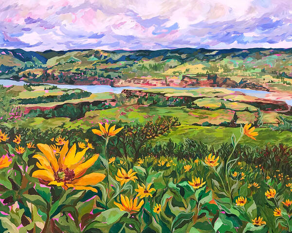 Landscape Poster featuring the painting Clouds over Rowena Plateau by Anisa Asakawa