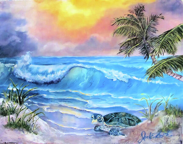 Sea Turtle Poster featuring the painting Coming Ashore by Joel Smith
