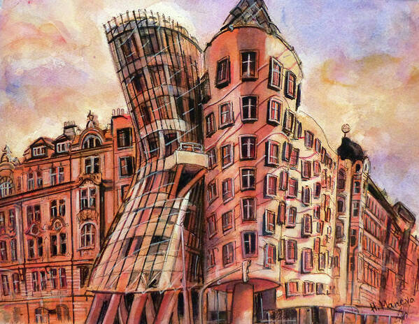 Architecture Poster featuring the painting Dancing House, Prague by Henrieta Maneva