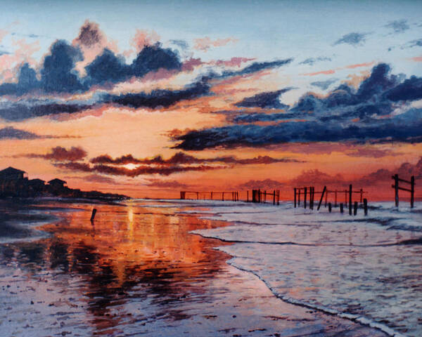 Dawn Poster featuring the painting Dawn on Crystal Beach by Randy Welborn