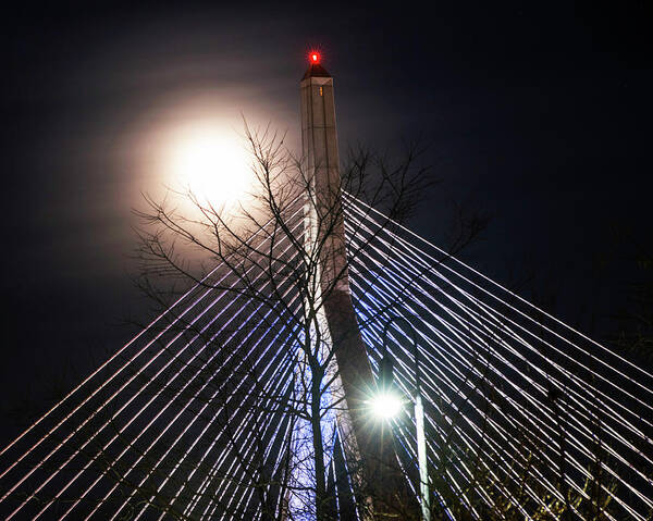 Boston Poster featuring the photograph December 2016 Supermoon over the Lenny Zakim Bridge Boston MA by Toby McGuire