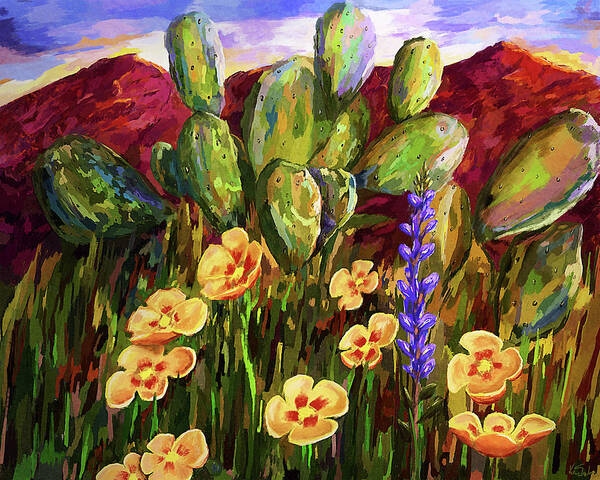 Desert Poster featuring the digital art Desert Poppies by Ken Taylor