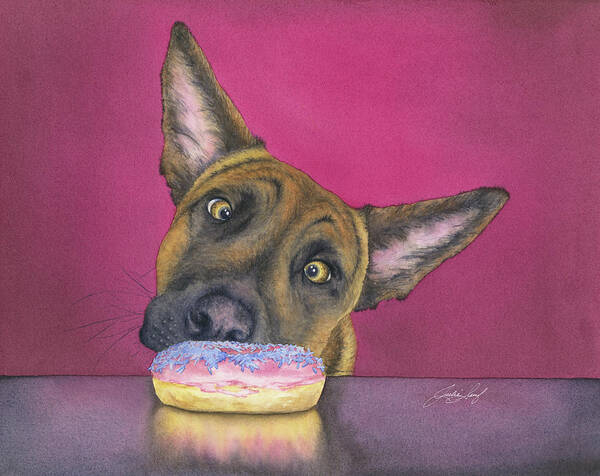 German Shephard Poster featuring the painting Doughnut Hound by Julie Senf