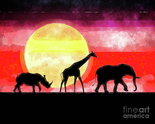 Elephant Poster featuring the digital art Elephant Giraffe Rhinoceros by Phil Perkins