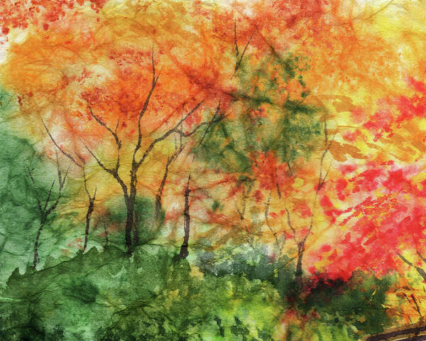 Fall Landscape Poster featuring the painting Fall Garden Watercolor Trees by Irina Sztukowski