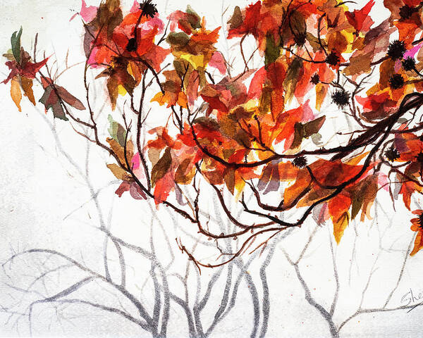 Art - Watercolor Poster featuring the painting Fall Leaves - Watercolor Art by Sher Nasser