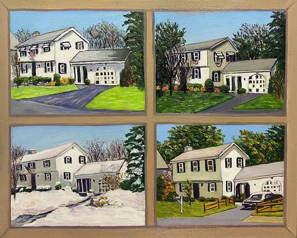 New England Poster featuring the painting Family House in Four Seasons by Richard Nowak