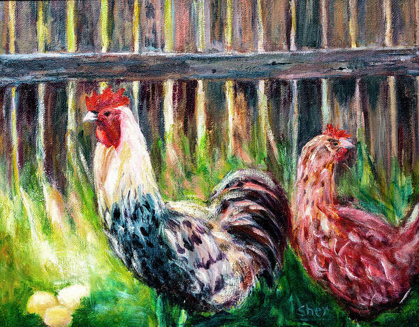 Art - Acrylic Poster featuring the painting Farm Yard Chicken - Acrylic Art by Sher Nasser