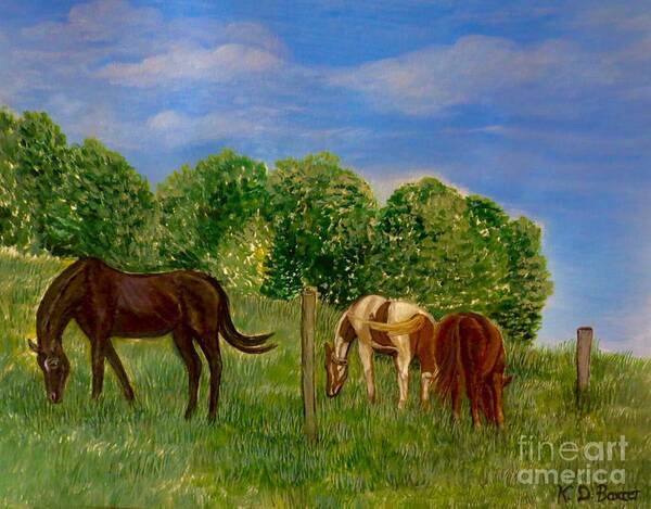 Bright Sunny Grassy Field Grasses Thoroughbred Stallion Horses Blount County Poster featuring the painting Field of Horses' Dreams by Kimberlee Baxter