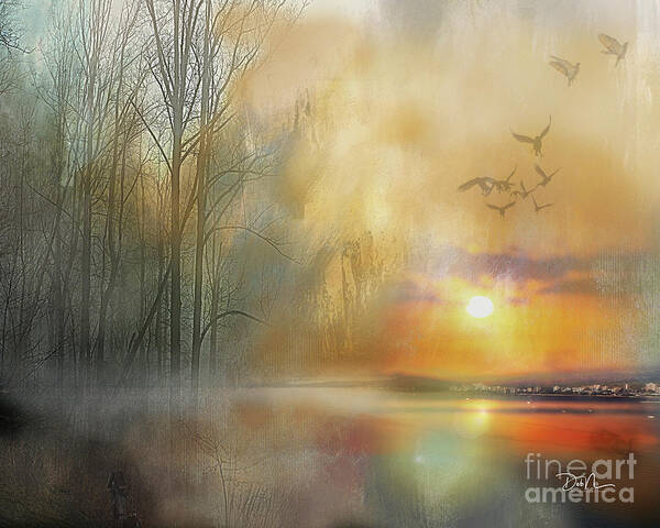 Landscape Poster featuring the digital art Fire on the Water by Deb Nakano