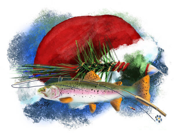 Fly Fishing Poster featuring the digital art Fly Fishing Christmas by Doug Gist