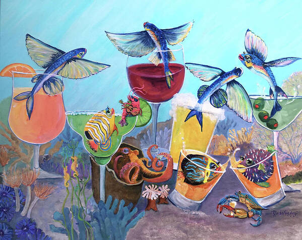 Fish Art Poster featuring the painting Flying High at the Reef Bar by Linda Kegley