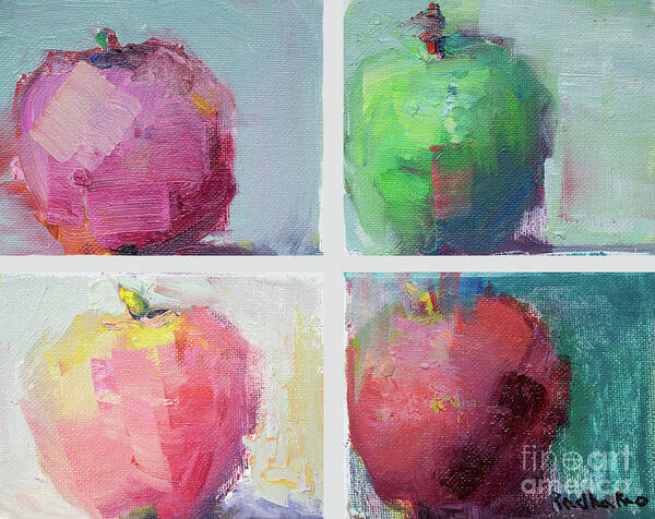  Fruits Poster featuring the painting Four Apples Together II by Radha Rao