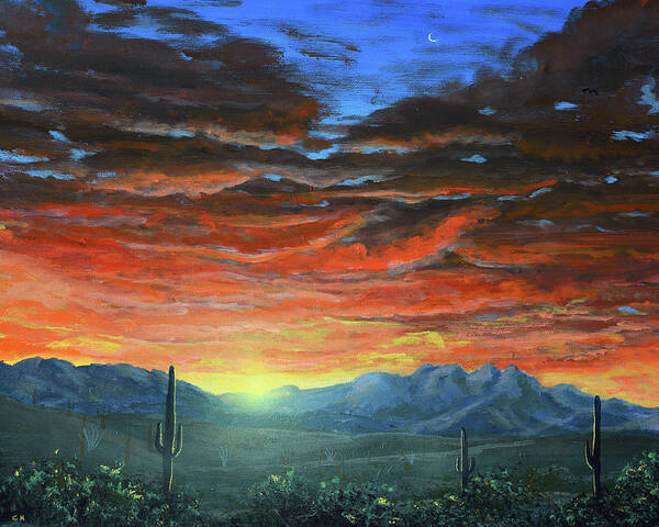 Four Peaks Poster featuring the painting Four Peaks Sunrise by Chance Kafka