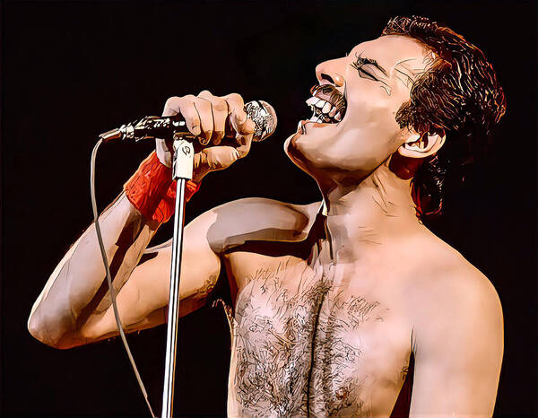 Freddie Mercury Wembley Poster featuring the painting Freddie Mercury Colour Painting by Vincent Monozlay