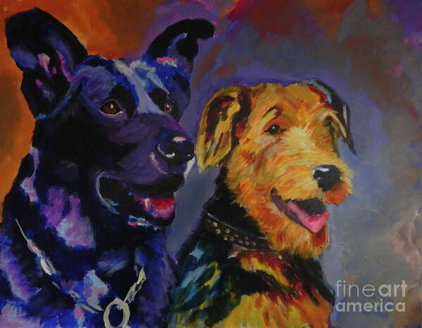 Dogs Poster featuring the painting Friends by Jolanta Shiloni