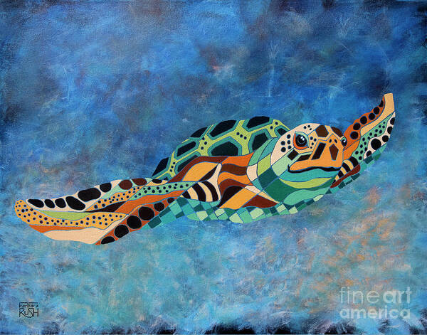 Sea Turtle Poster featuring the painting Gently Gliding Along Sea Turtle by Barbara Rush