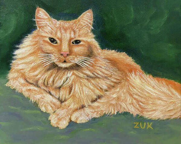 Orange Cat Poster featuring the painting Ginger Cat Portrait by Karen Zuk Rosenblatt