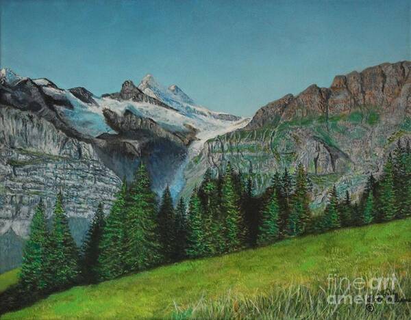 Landscapes Poster featuring the drawing Glacier Peaks and wild Grass by Bob Williams