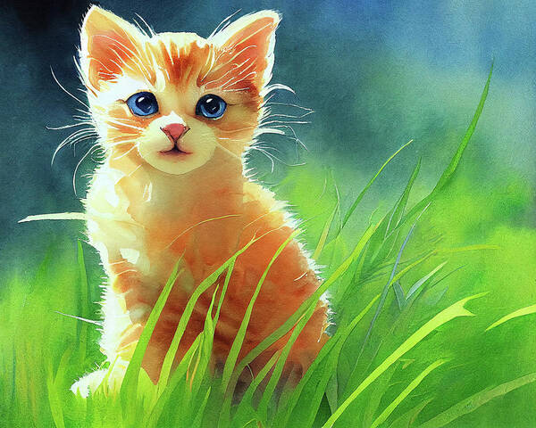 Kittens Poster featuring the digital art Good Times - Kitten In The Grass by Mark Tisdale