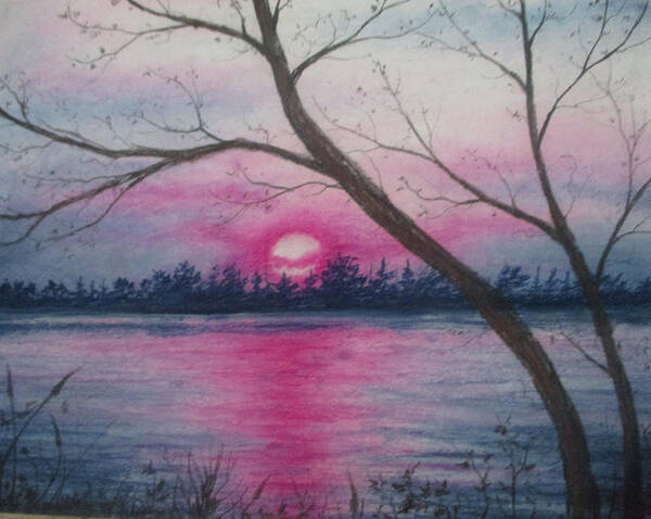 Pink Sunset Poster featuring the painting Hanging Hearts by Jen Shearer