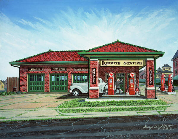 Architectural Landscape Poster featuring the painting Harry Truman's Favorite Gas Station by George Lightfoot