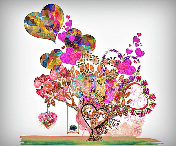 Valentine Poster featuring the digital art Heart Love Tree by Debra and Dave Vanderlaan