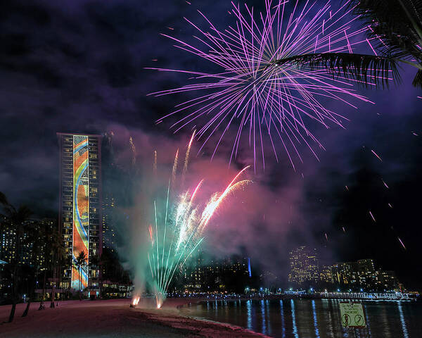 Fireworks Poster featuring the photograph Hilton Firework Celebration by American Landscapes