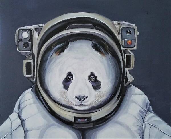 Panda Poster featuring the painting Houston The Panda Has Landed by Jean Cormier