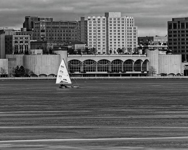Ice Boats Poster featuring the photograph Ice boat and Monona Terrace - Madison - Wisconsin 2 by Steven Ralser