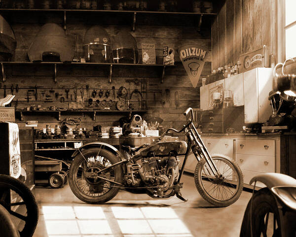 Motorcycle Poster featuring the photograph Inside the Old Motorcycle Shop 2 E S by Mike McGlothlen