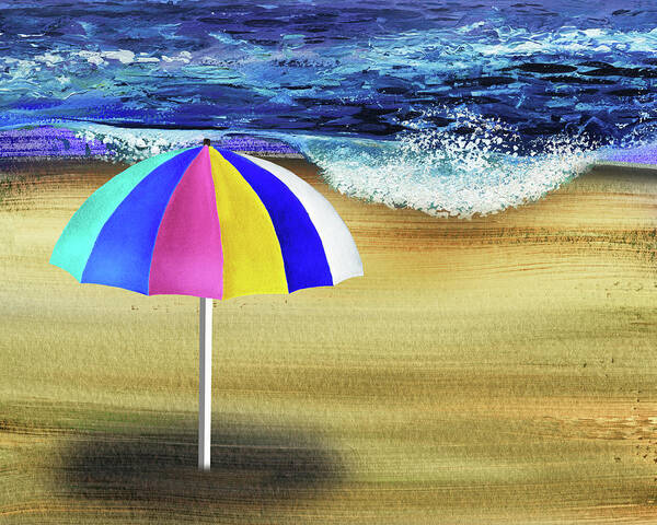 Umbrella Poster featuring the painting Invitation To Relax Umbrella On The Sea Shore Beach by Irina Sztukowski