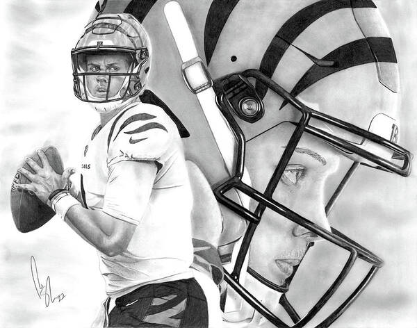 Cincinnati Bengals Poster featuring the drawing Joe Burrow by Bobby Shaw