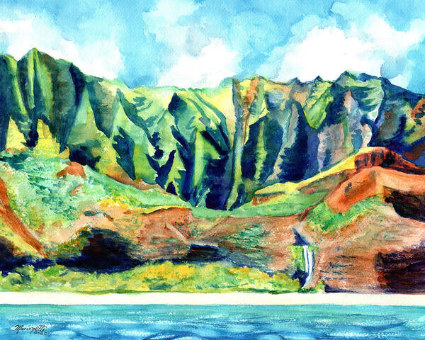 Kauai Poster featuring the painting Kauai's Na Pali Coast by Marionette Taboniar
