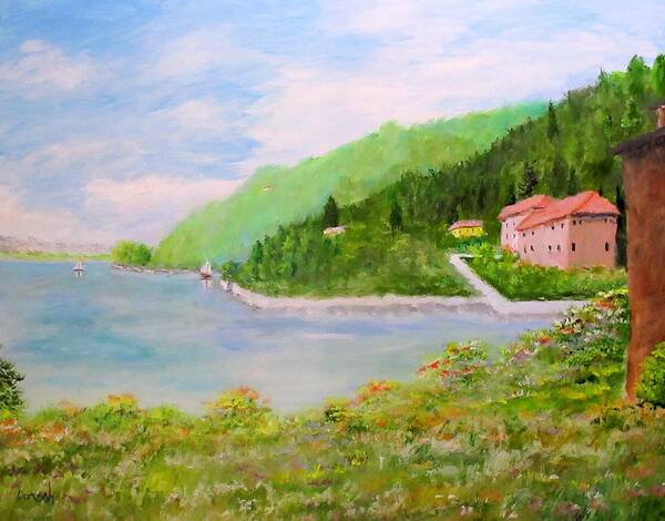 Landscape Poster featuring the painting Lake Como by Gregory Dorosh