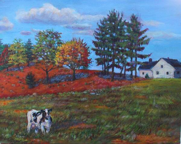 Cow Poster featuring the painting Lonely Cow by Veronica Cassell vaz