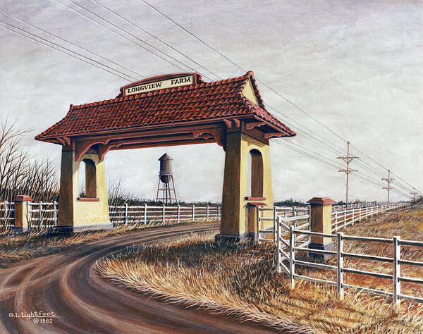 Architectural Landscape Poster featuring the painting Longview Farm Entrance Gate by George Lightfoot