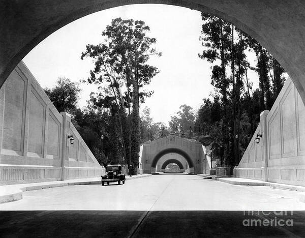 Los Angeles Poster featuring the photograph Los Angeles Figueroa Tunnels 1931 by Sad Hill - Bizarre Los Angeles Archive