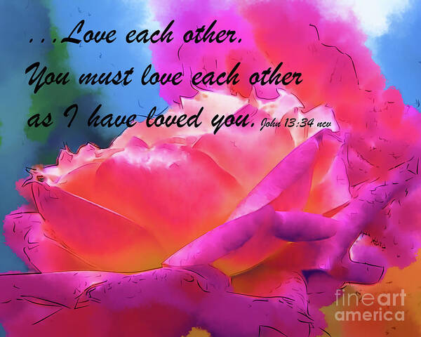 Rose Poster featuring the digital art Love Each Other Watercolor Rose Bloom by Kirt Tisdale