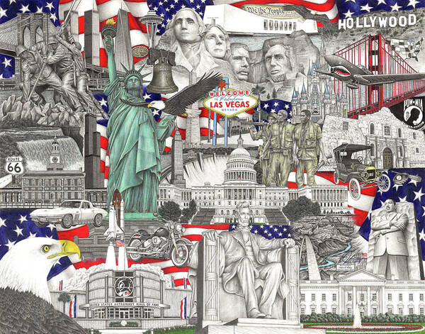 The Statue Of Liberty Poster featuring the drawing Masterpiece America by Omoro Rahim