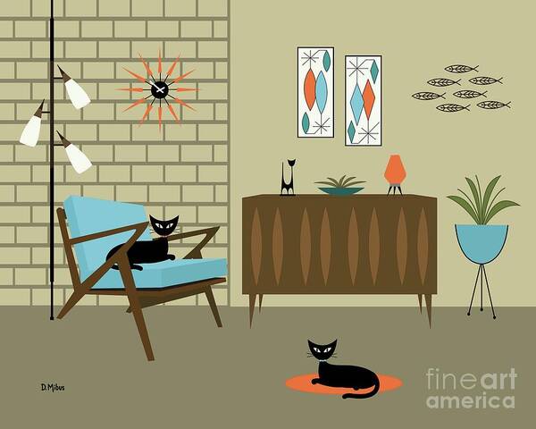 Z Chair Poster featuring the digital art Mid Century Blue Z Chair Room by Donna Mibus